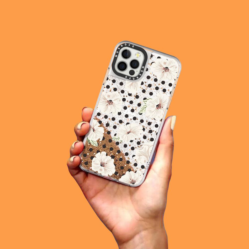 Vintage Polka Dot Flower Floral Glitter Phone Case - iPhone 12 Pro Case - MOSNOVO