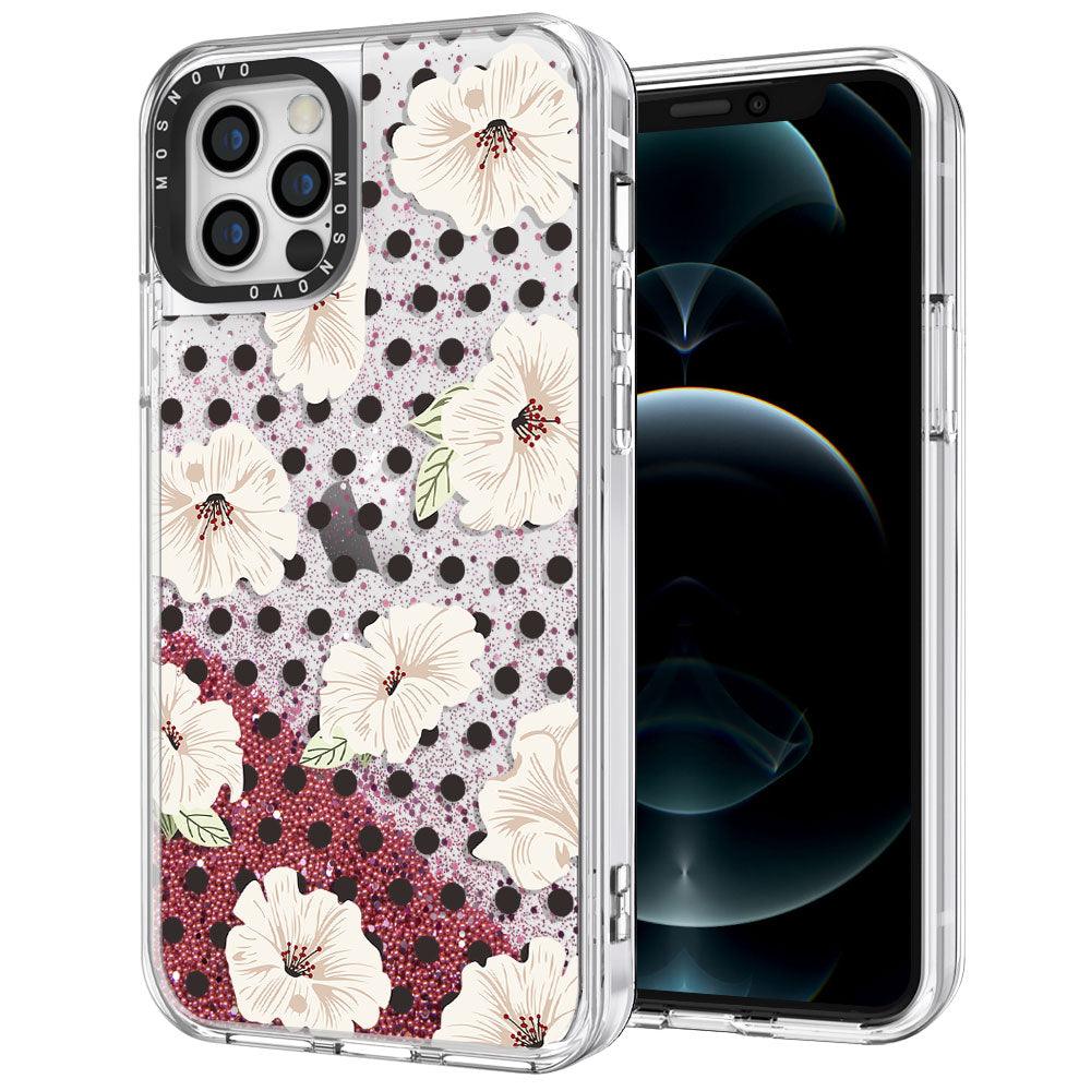 Vintage Polka Dot Flower Floral Glitter Phone Case - iPhone 12 Pro Case - MOSNOVO