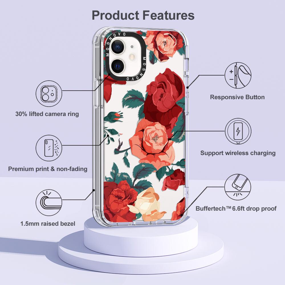 Vintage Red Rose Phone Case - iPhone 12 Case - MOSNOVO