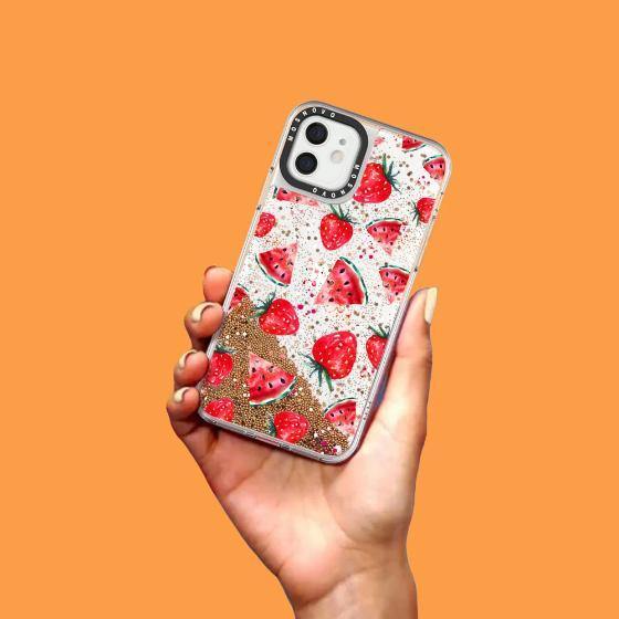 Watermelon and Strawberry Glitter Phone Case - iPhone 12 Mini Case - MOSNOVO
