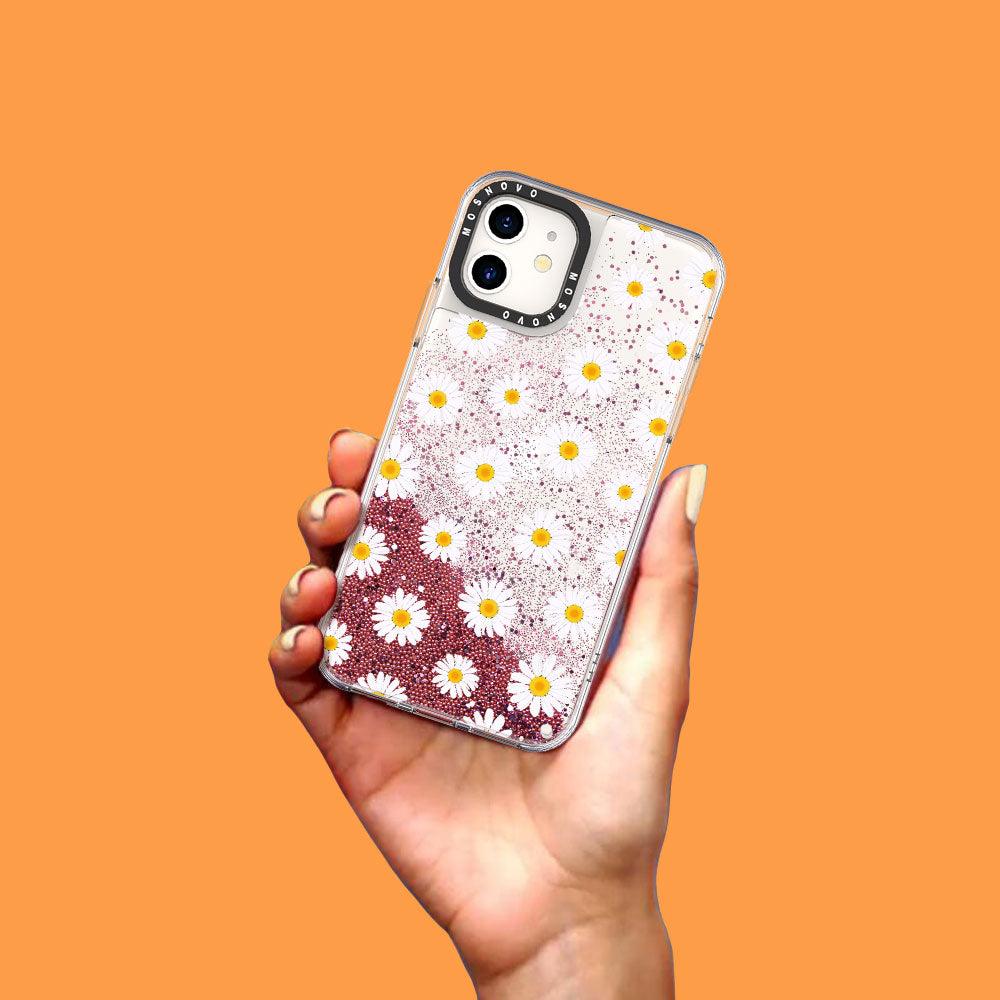 White Daisy Glitter Phone Case - iPhone 11 Case - MOSNOVO
