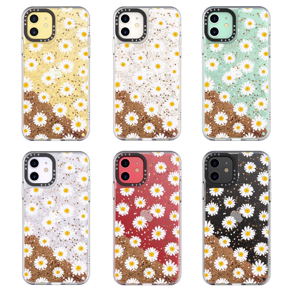White Daisy Glitter Phone Case - iPhone 11 Case - MOSNOVO
