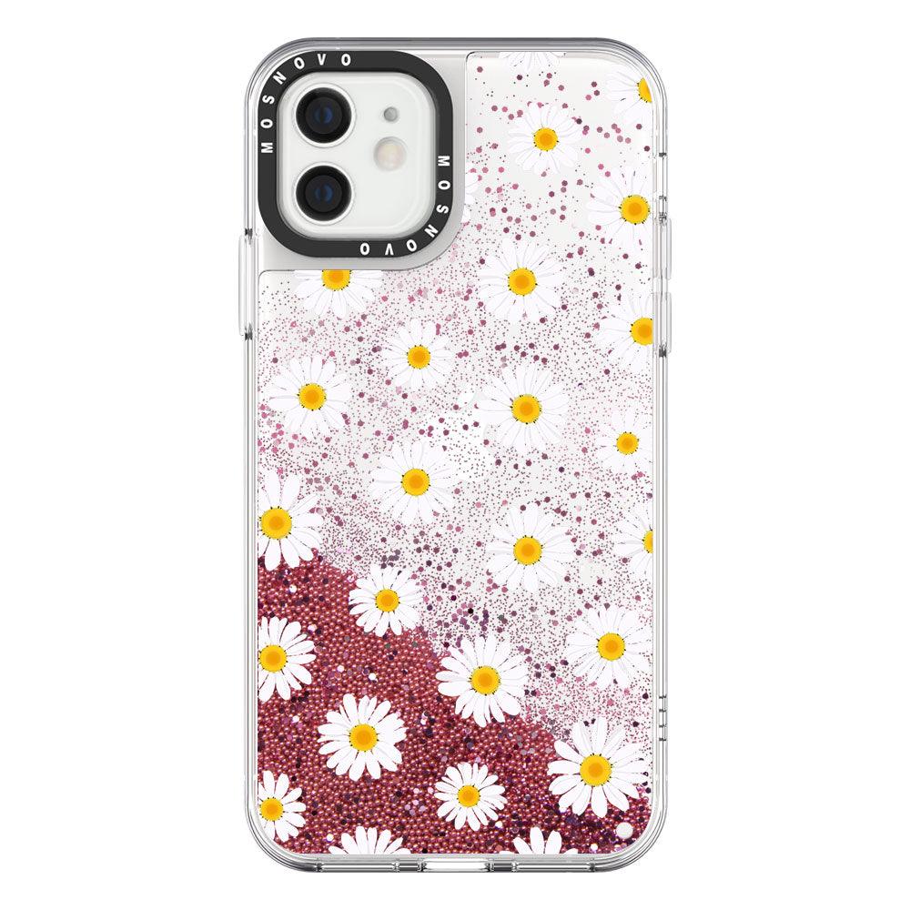 White Daisy Glitter Phone Case - iPhone 12 Case - MOSNOVO