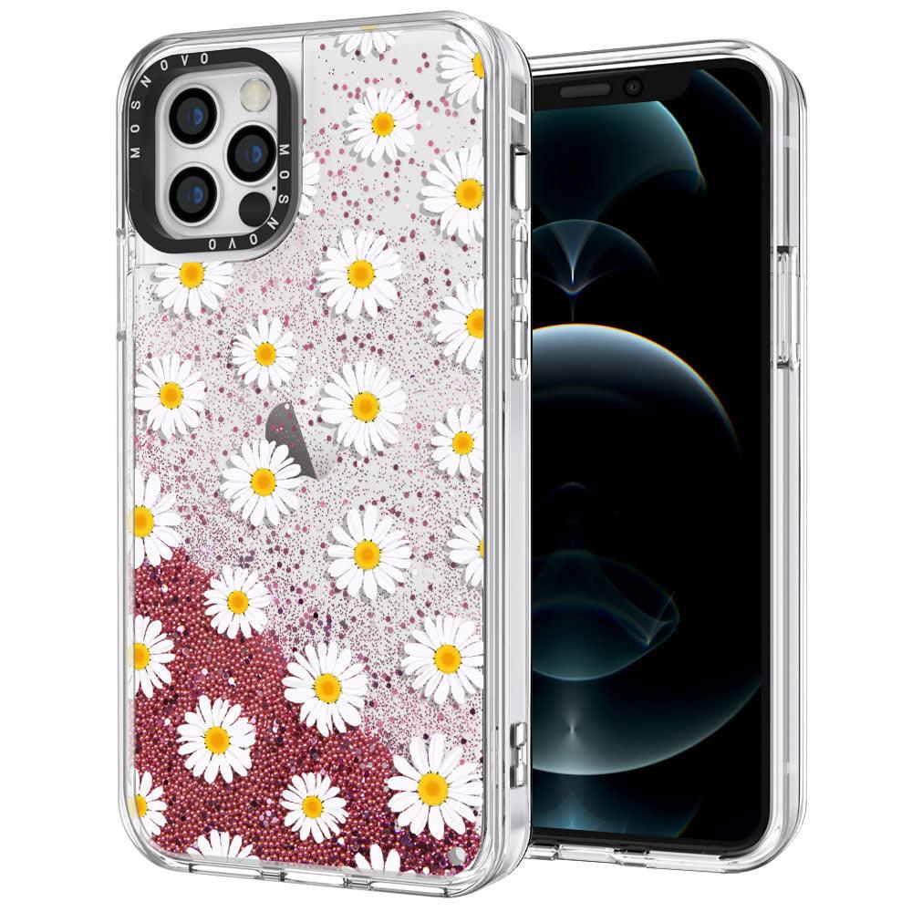 White Daisy Glitter Phone Case - iPhone 12 Pro Max Case - MOSNOVO