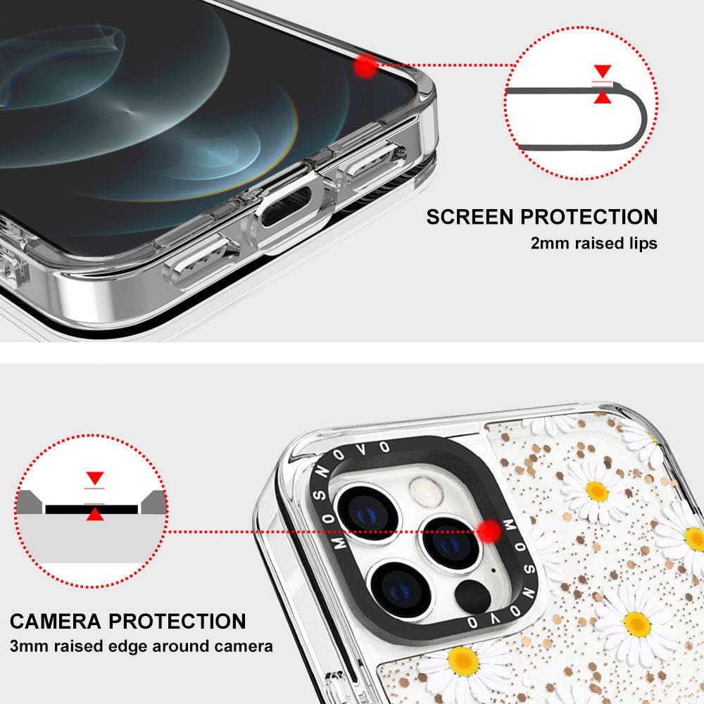 White Daisy Glitter Phone Case - iPhone 12 Pro Max Case - MOSNOVO