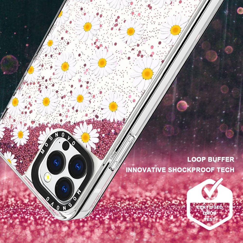 White Daisy Glitter Phone Case - iPhone 13 Pro Case - MOSNOVO