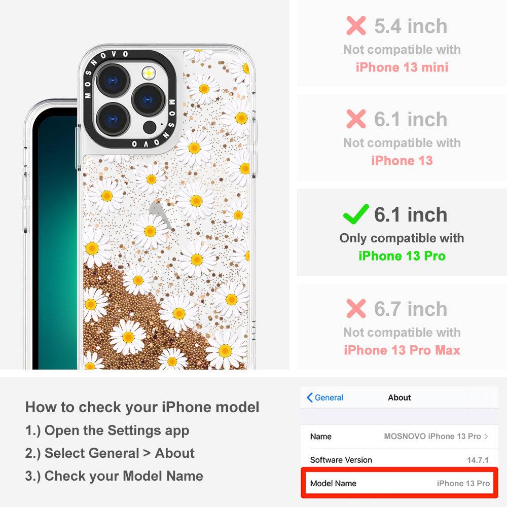 White Daisy Glitter Phone Case - iPhone 13 Pro Case - MOSNOVO