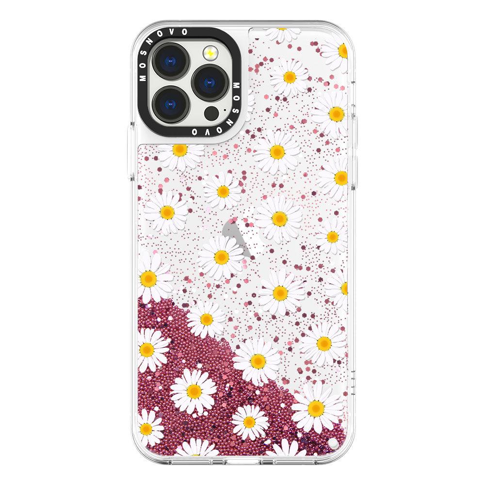 White Daisy Glitter Phone Case - iPhone 13 Pro Max Case - MOSNOVO