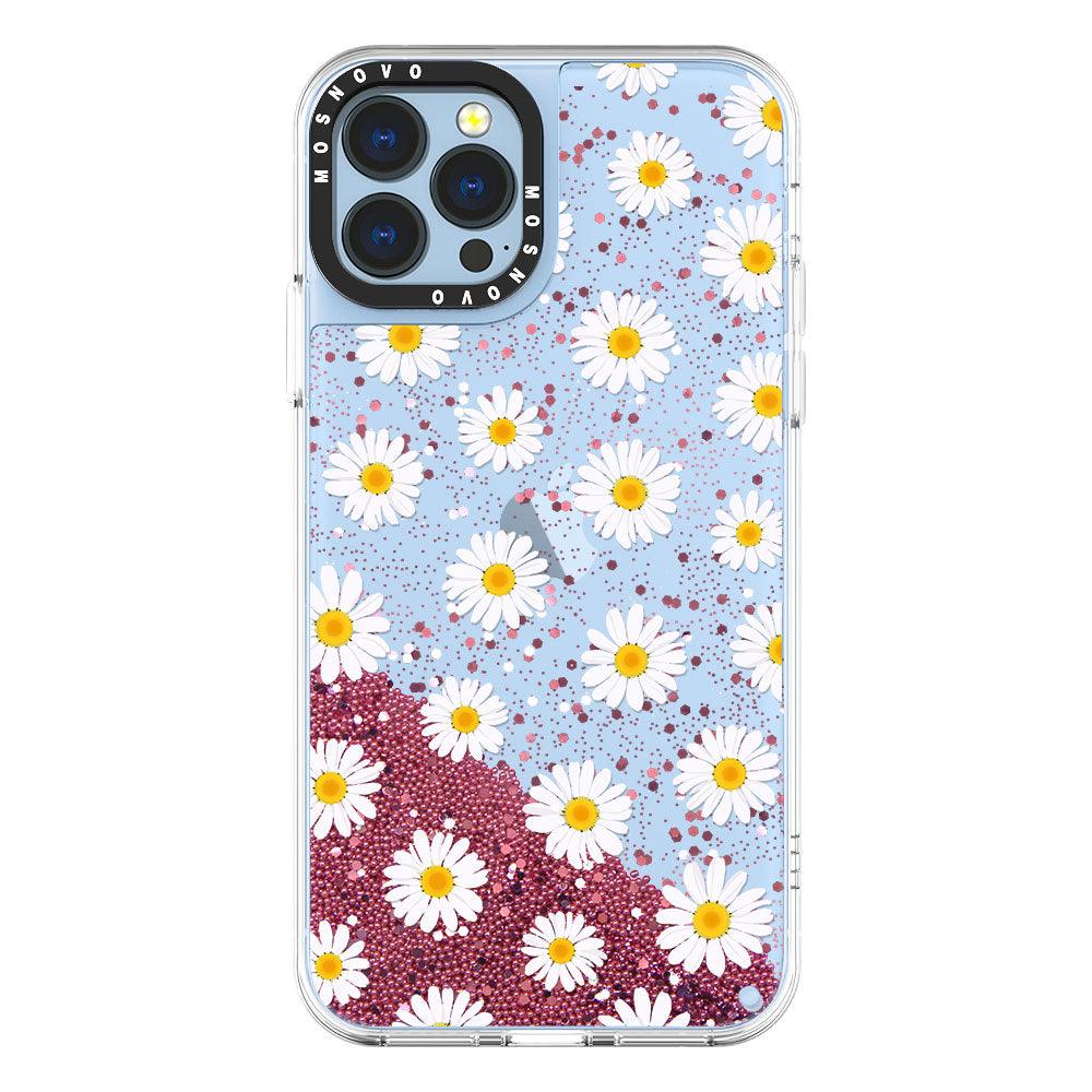 White Daisy Glitter Phone Case - iPhone 13 Pro Max Case - MOSNOVO
