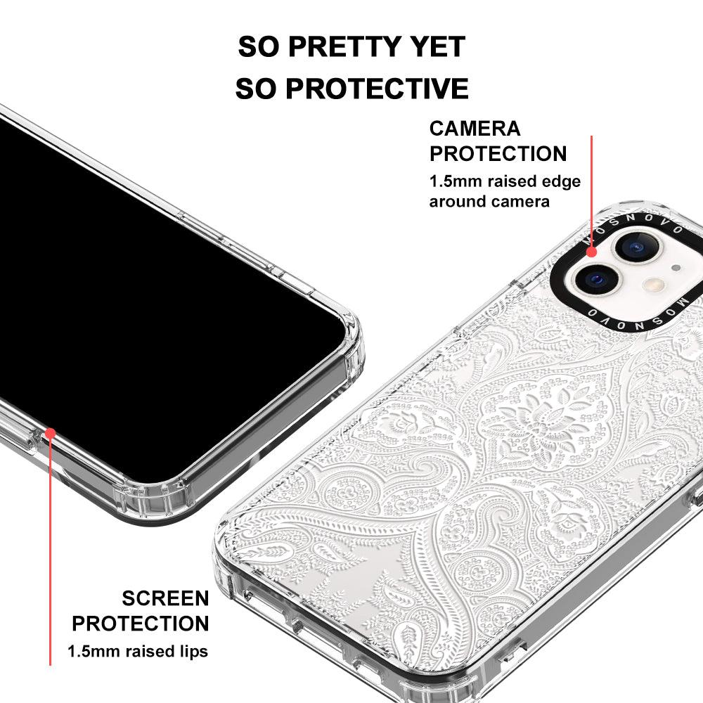 White Damask Phone Case - iPhone 12 Mini Case - MOSNOVO