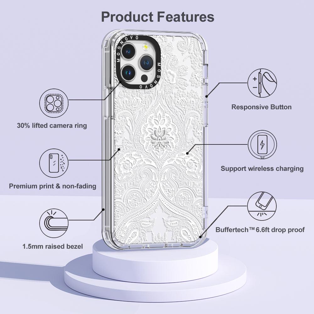 White Damask Phone Case - iPhone 12 Pro Max Case - MOSNOVO