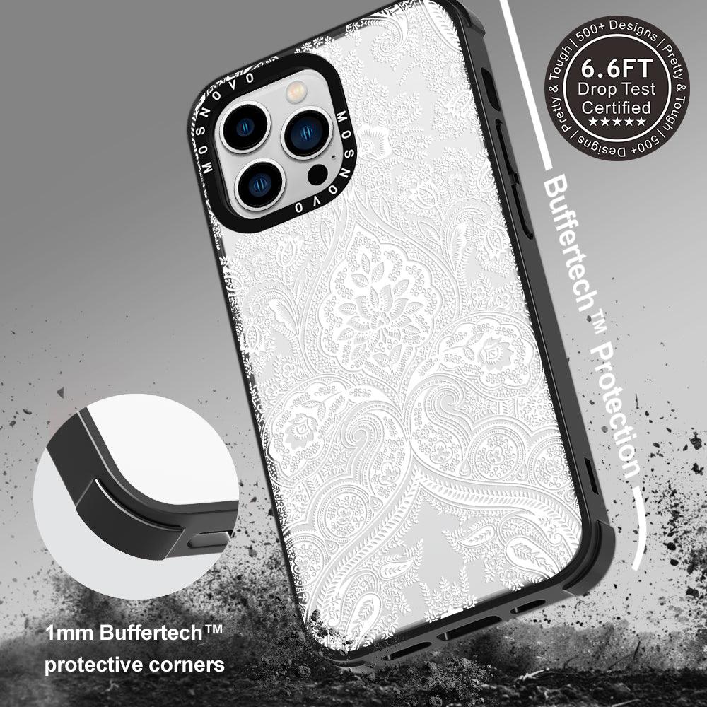 White Damask Phone Case - iPhone 13 Pro Case - MOSNOVO