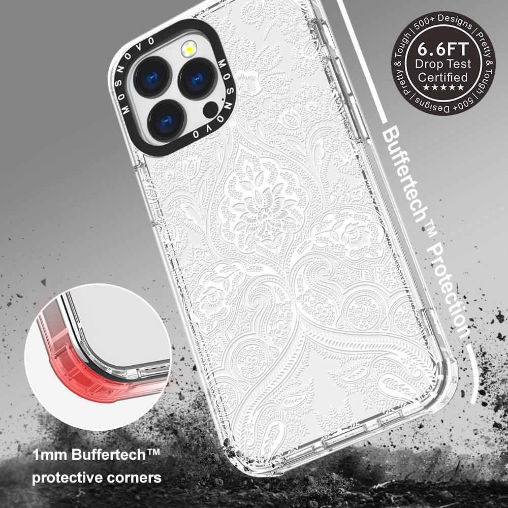 White Damask Phone Case - iPhone 13 Pro Case - MOSNOVO