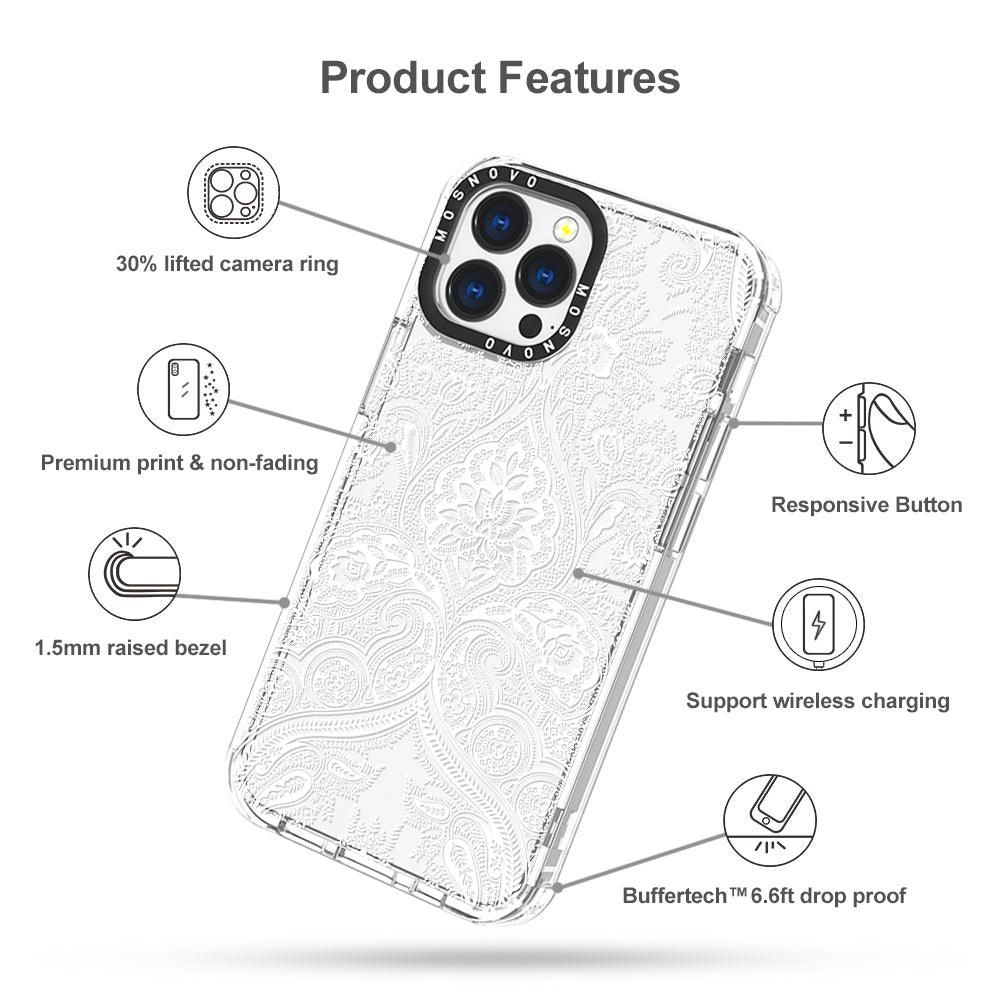 White Damask Phone Case - iPhone 13 Pro Max Case - MOSNOVO