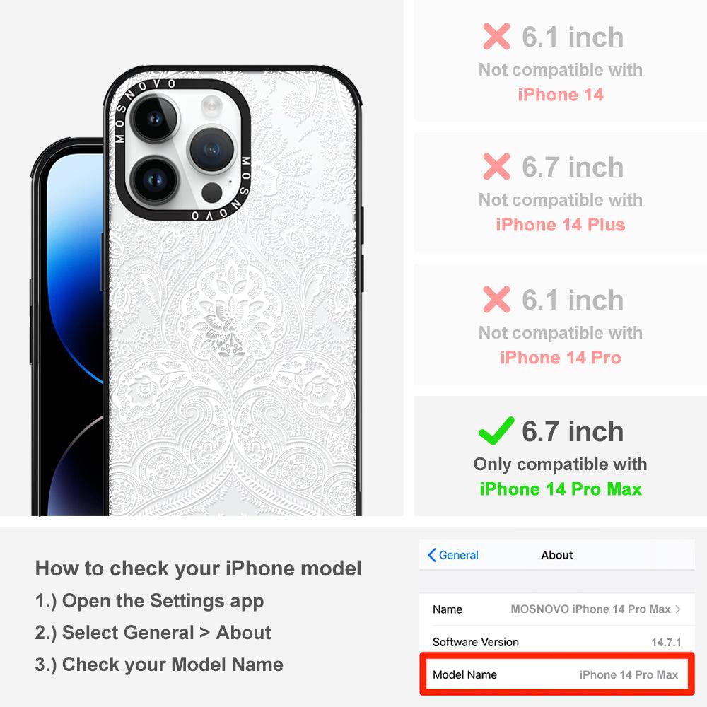 White Damask Phone Case - iPhone 14 Pro Max Case - MOSNOVO