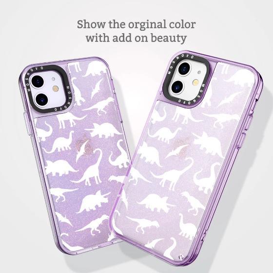 White Dinosaur Glitter Phone Case - iPhone 11 Case - MOSNOVO