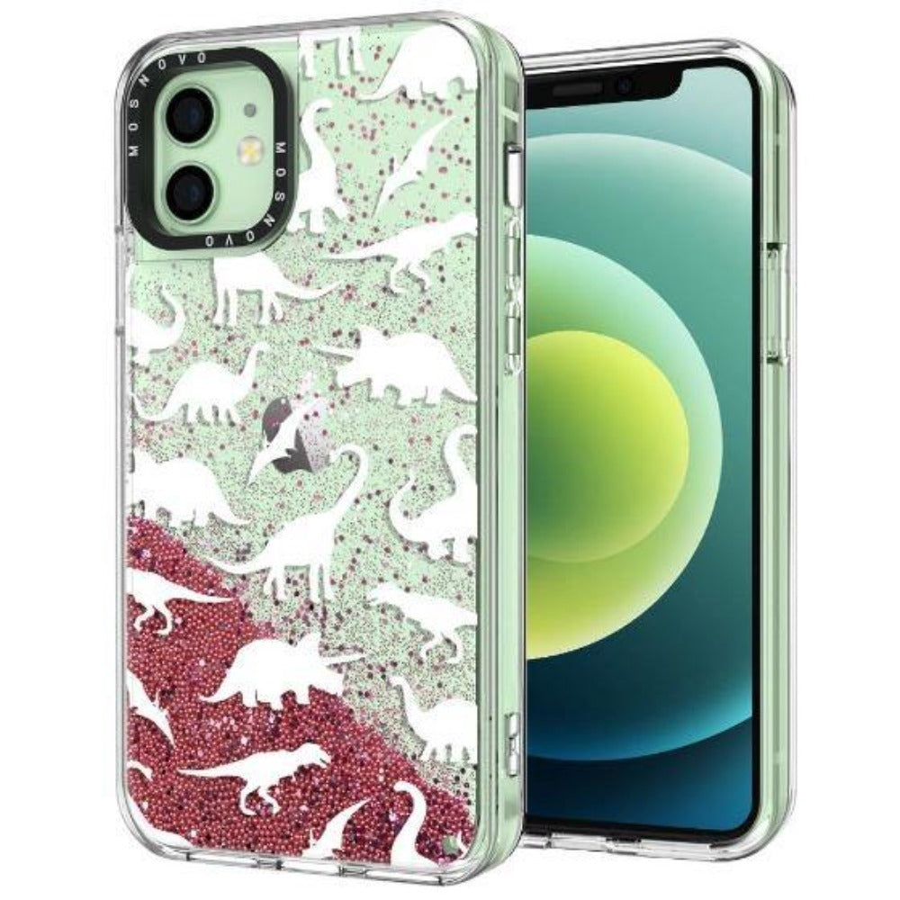 White Dinosaur Glitter Phone Case - iPhone 12 Mini Case - MOSNOVO