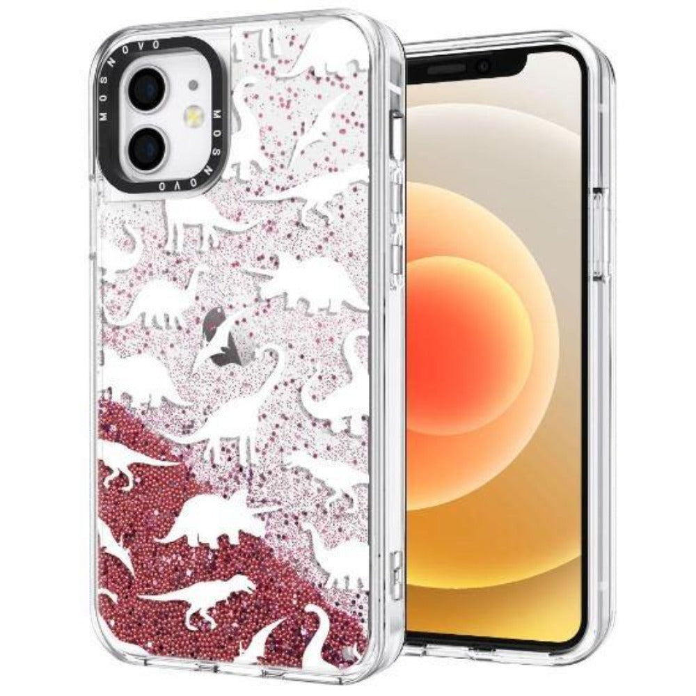 White Dinosaur Glitter Phone Case - iPhone 12 Mini Case - MOSNOVO