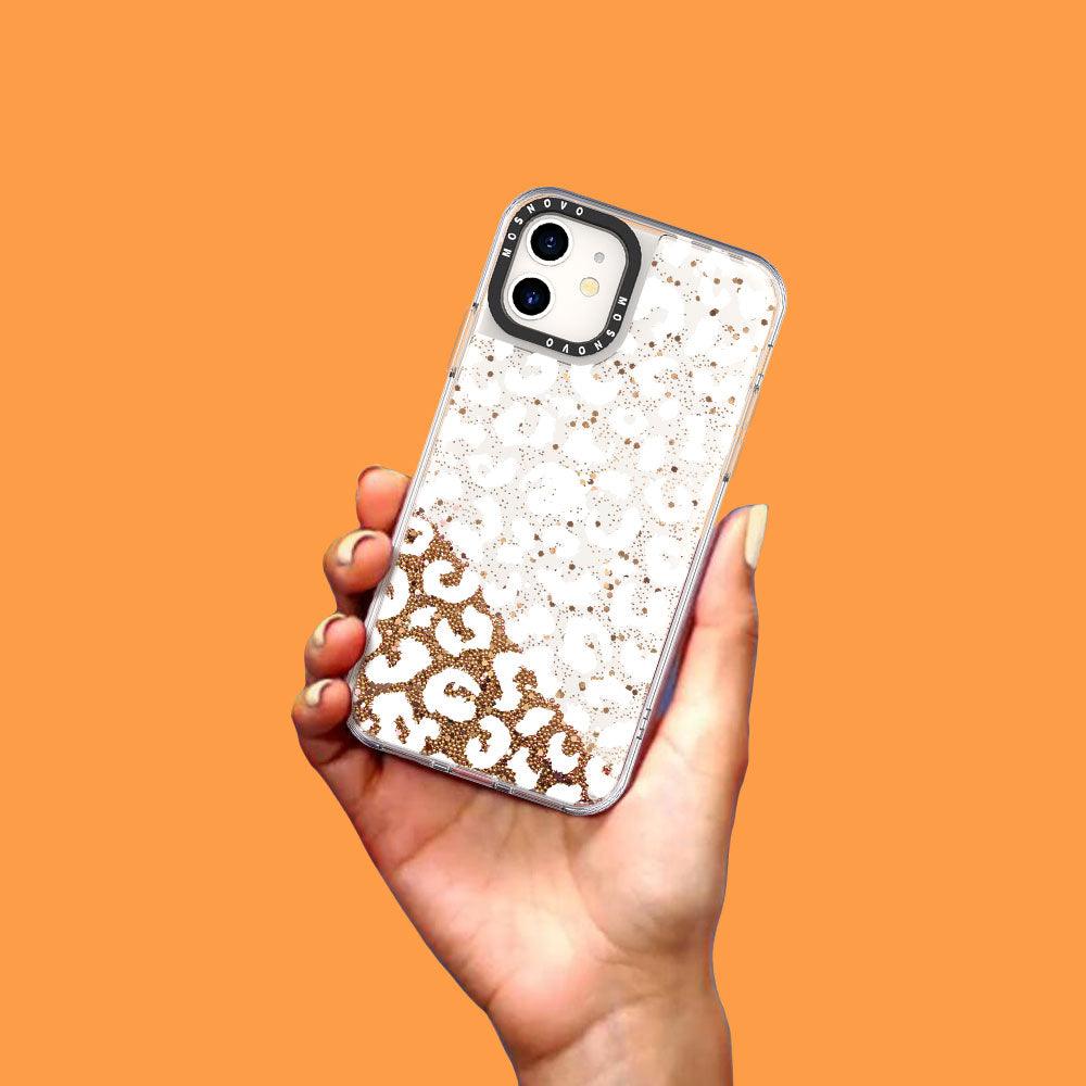 White Leopard Glitter Phone Case - iPhone 11 Case - MOSNOVO