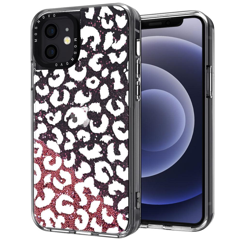 White Leopard Glitter Phone Case - iPhone 12 Case - MOSNOVO