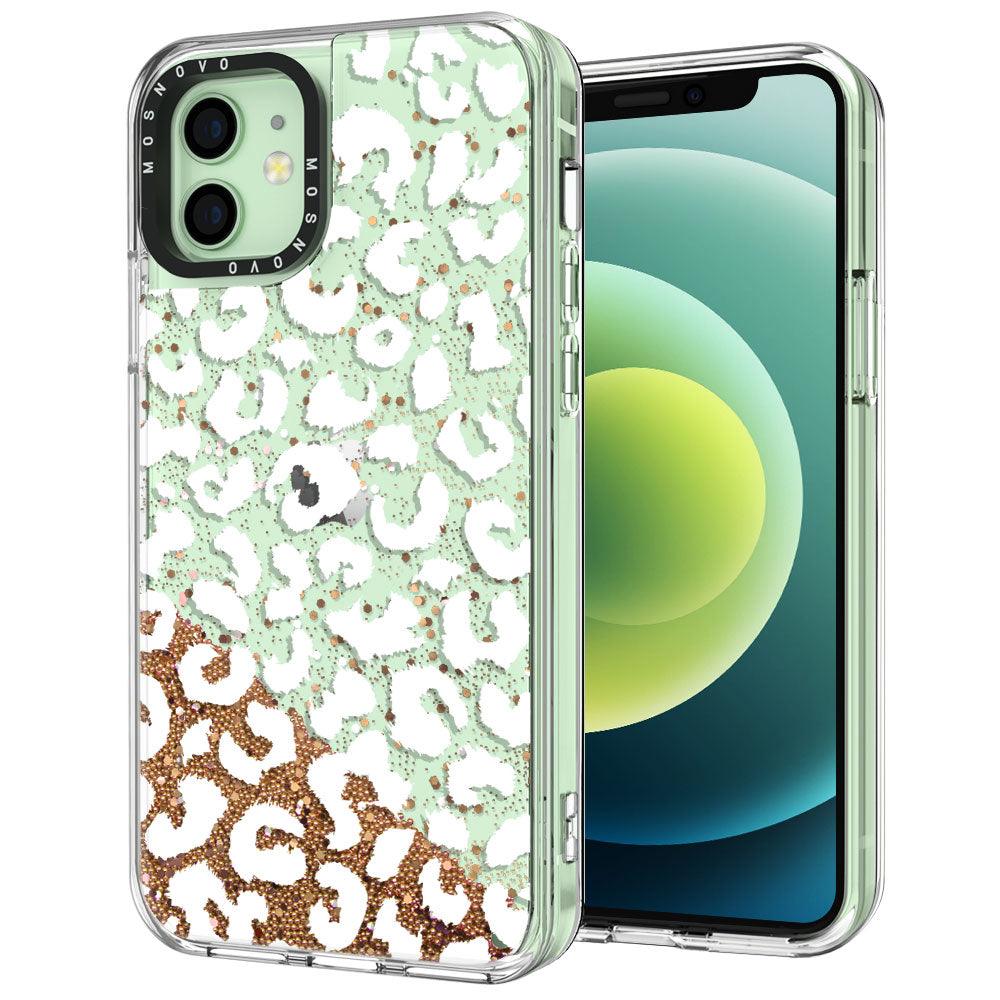 White Leopard Glitter Phone Case - iPhone 12 Case - MOSNOVO