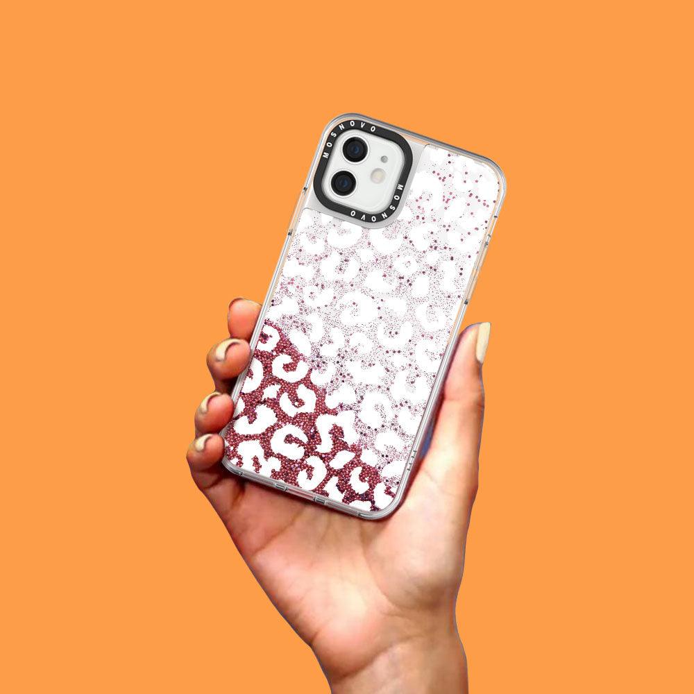 White Leopard Glitter Phone Case - iPhone 12 Mini Case - MOSNOVO