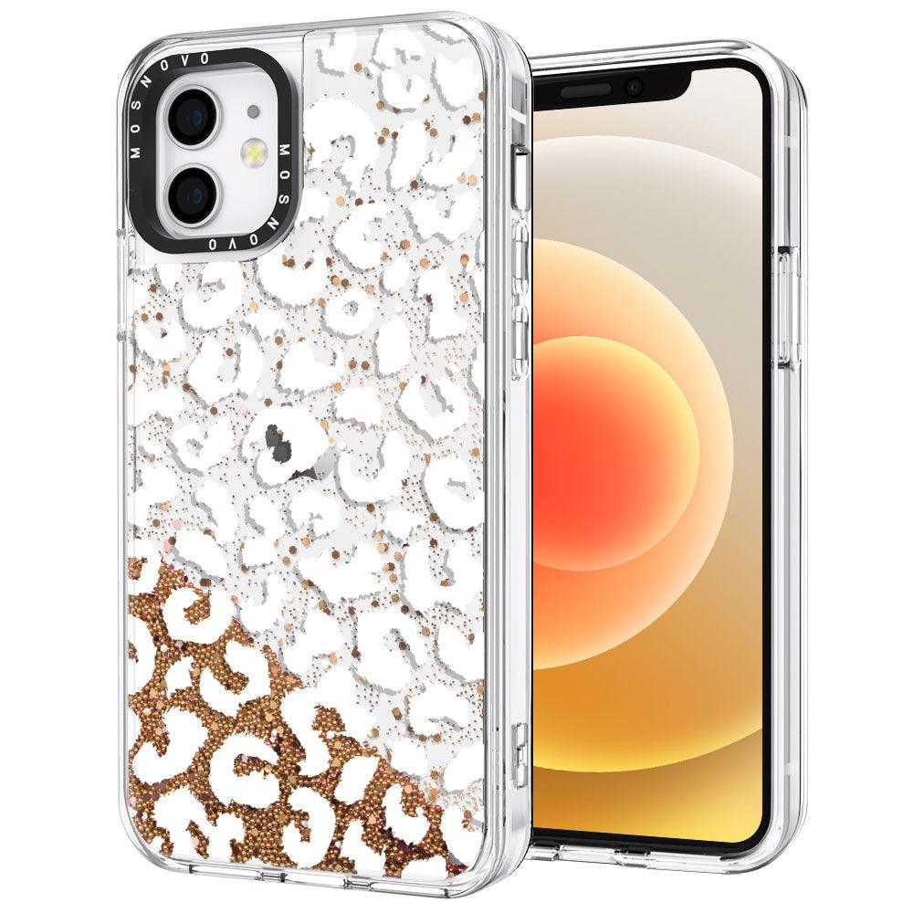 White Leopard Glitter Phone Case - iPhone 12 Mini Case - MOSNOVO