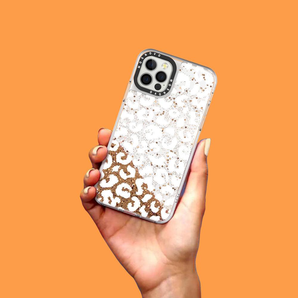 White Leopard Glitter Phone Case - iPhone 12 Pro Case - MOSNOVO