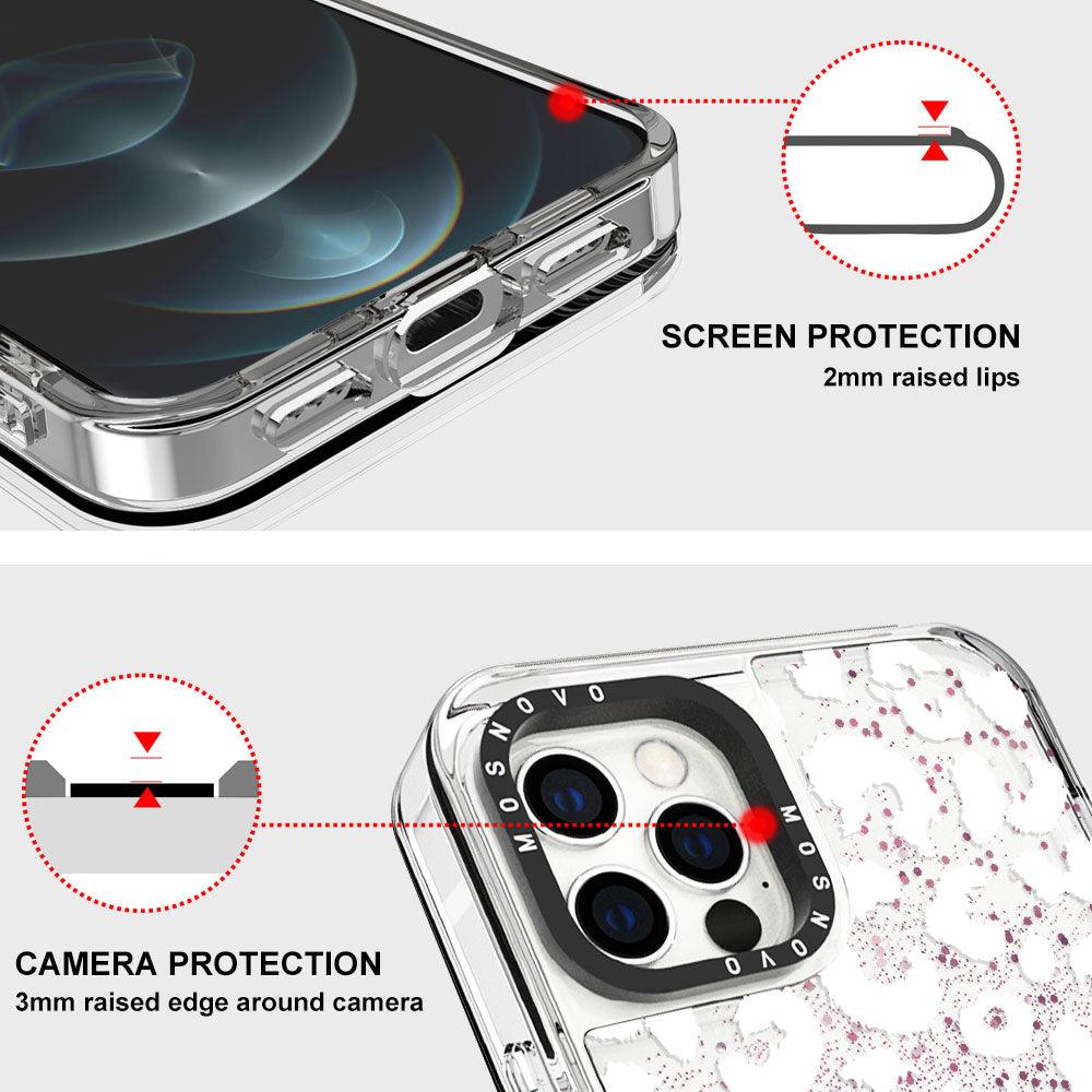 White Leopard Glitter Phone Case - iPhone 12 Pro Case - MOSNOVO