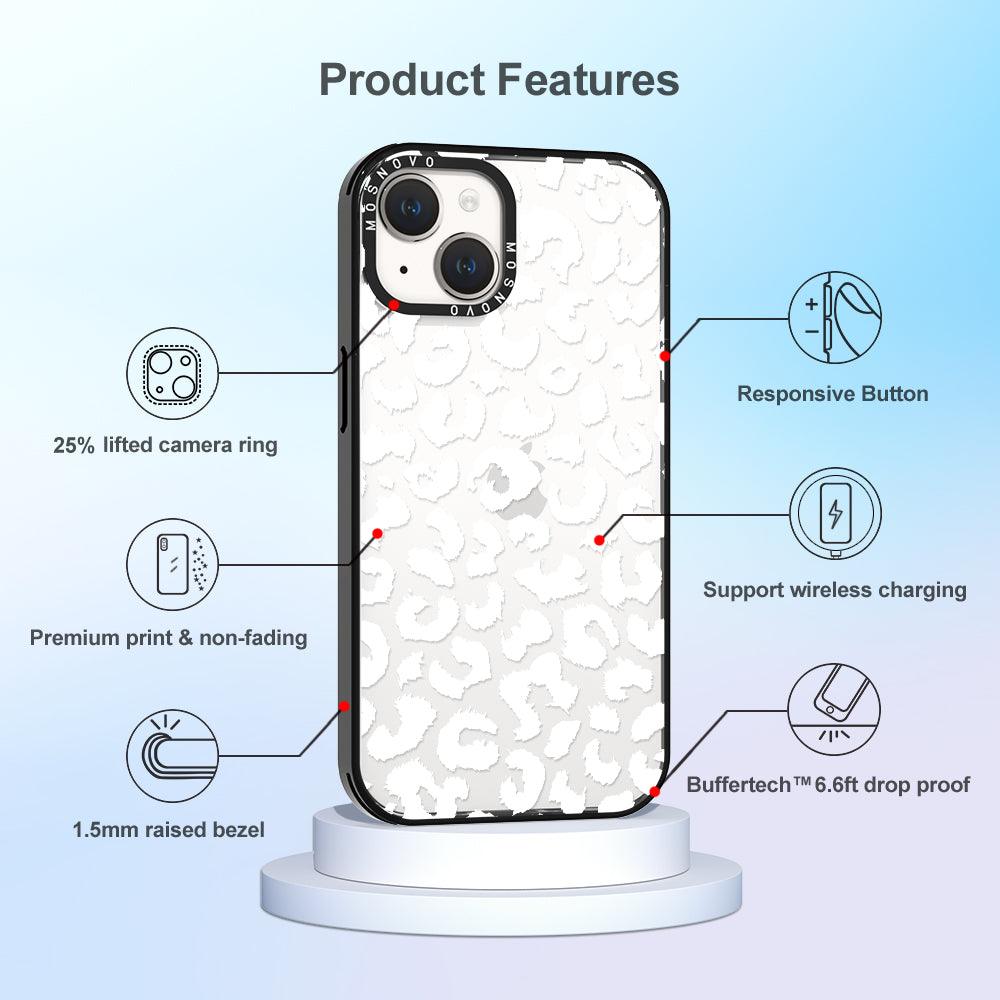 White Leopard Phone Case - iPhone 14 Plus Case - MOSNOVO