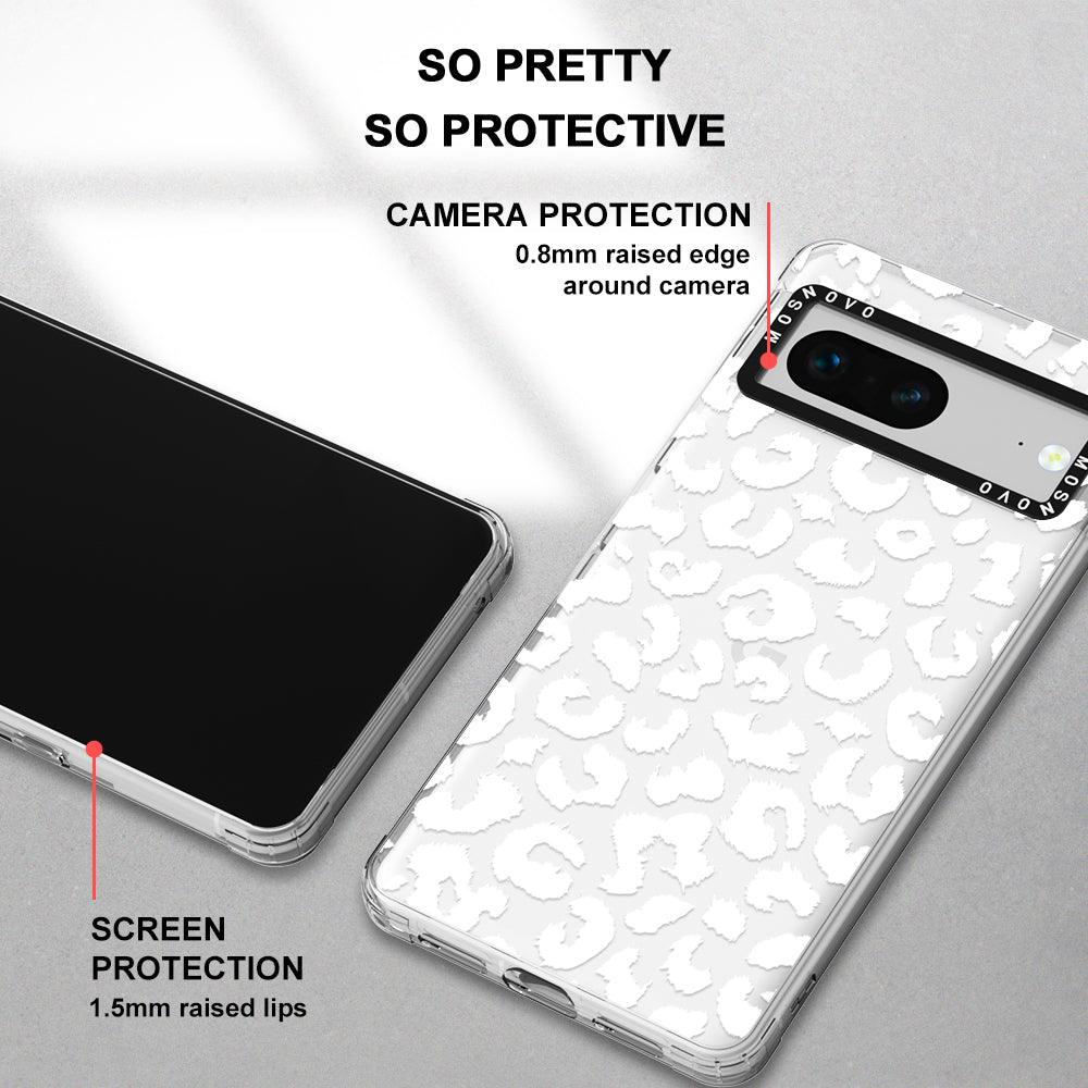 White Leopard Print Phone Case - Google Pixel 7 Case - MOSNOVO