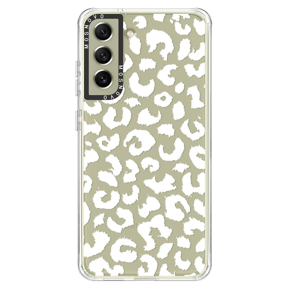 White Leopard Print Phone Case - Samsung Galaxy S21 FE Case - MOSNOVO