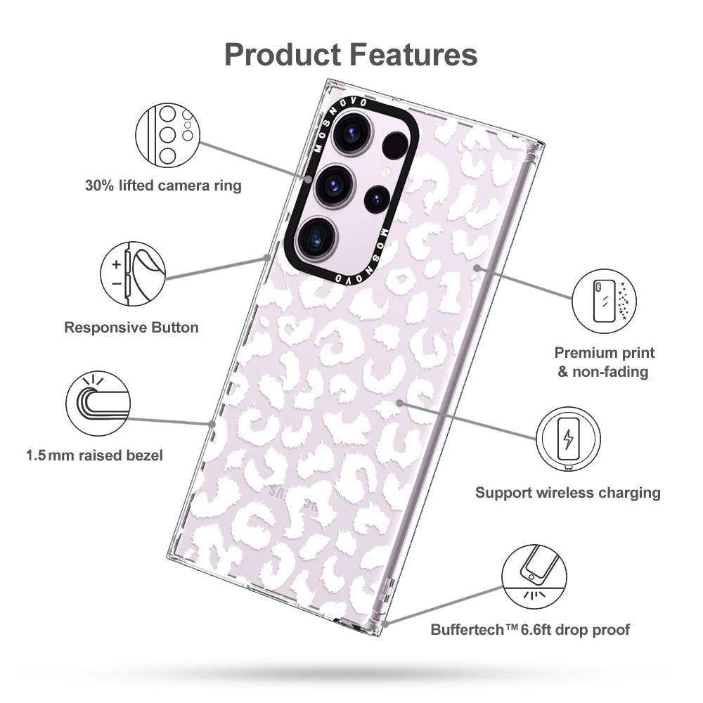 White Leopard Print Phone Case - Samsung Galaxy S23 Ultra Case - MOSNOVO