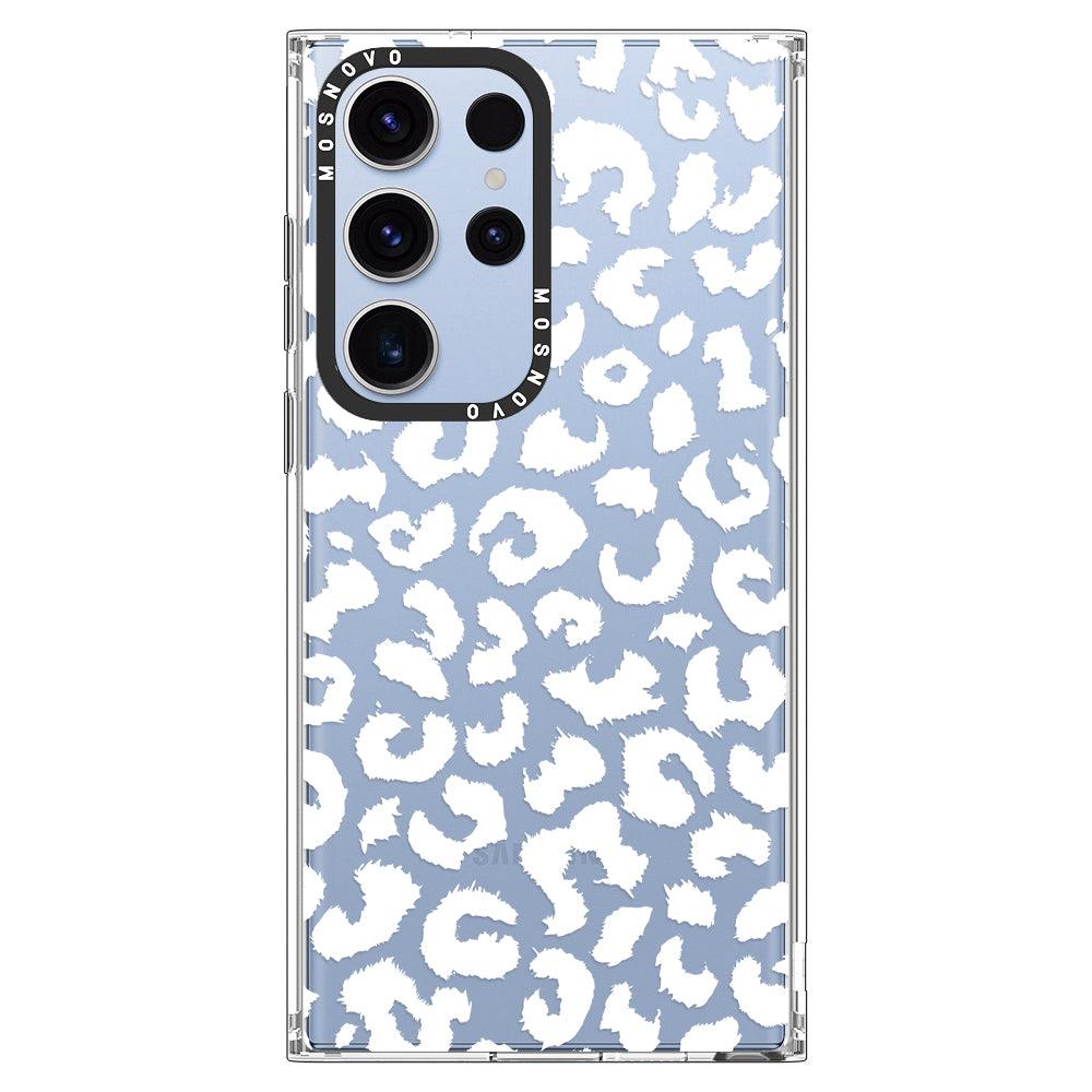 White Leopard Print Phone Case - Samsung Galaxy S23 Ultra Case - MOSNOVO