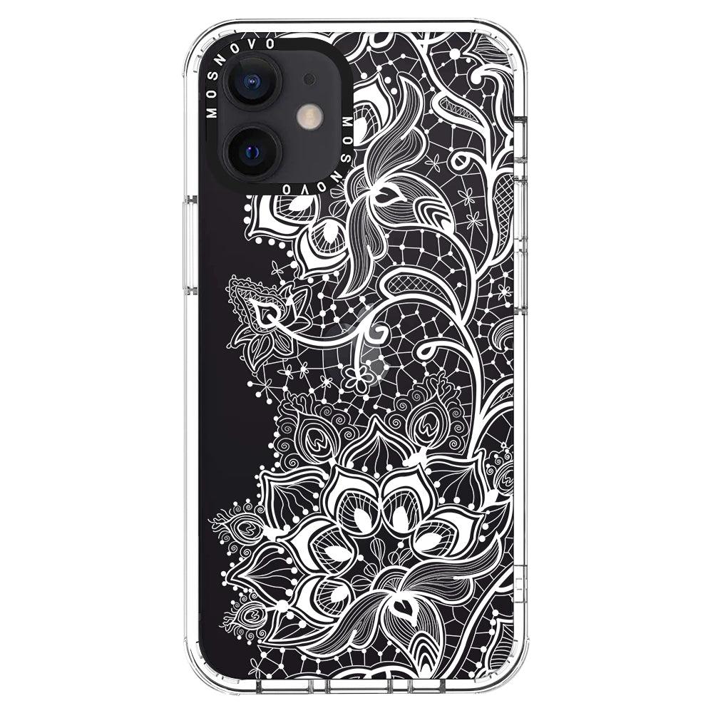 White Lotus Henna Phone Case - iPhone 12 Mini Case - MOSNOVO