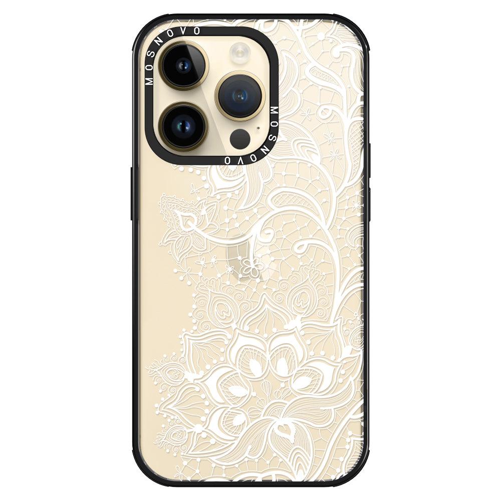 White Lotus Henna Phone Case - iPhone 14 Pro Case - MOSNOVO