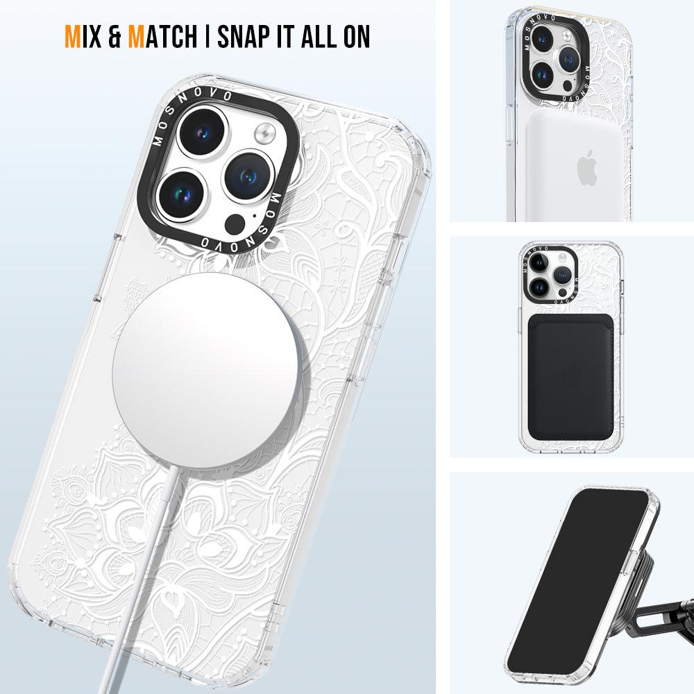White Lotus Henna Phone Case - iPhone 14 Pro Max Case - MOSNOVO