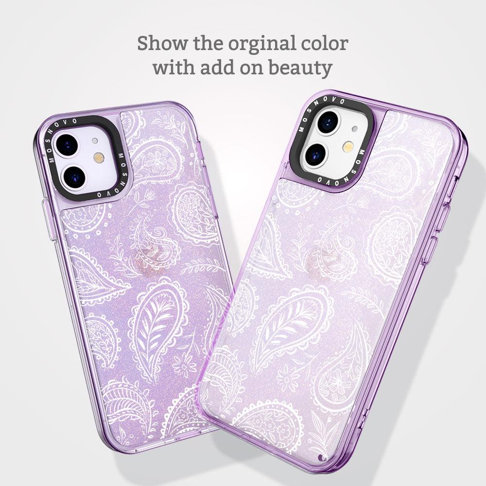 White Paisley Glitter Phone Case - iPhone 11 Case - MOSNOVO
