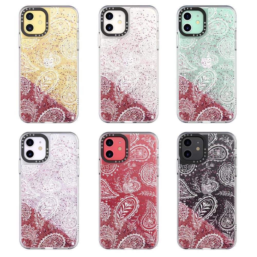 White Paisley Glitter Phone Case - iPhone 11 Case - MOSNOVO