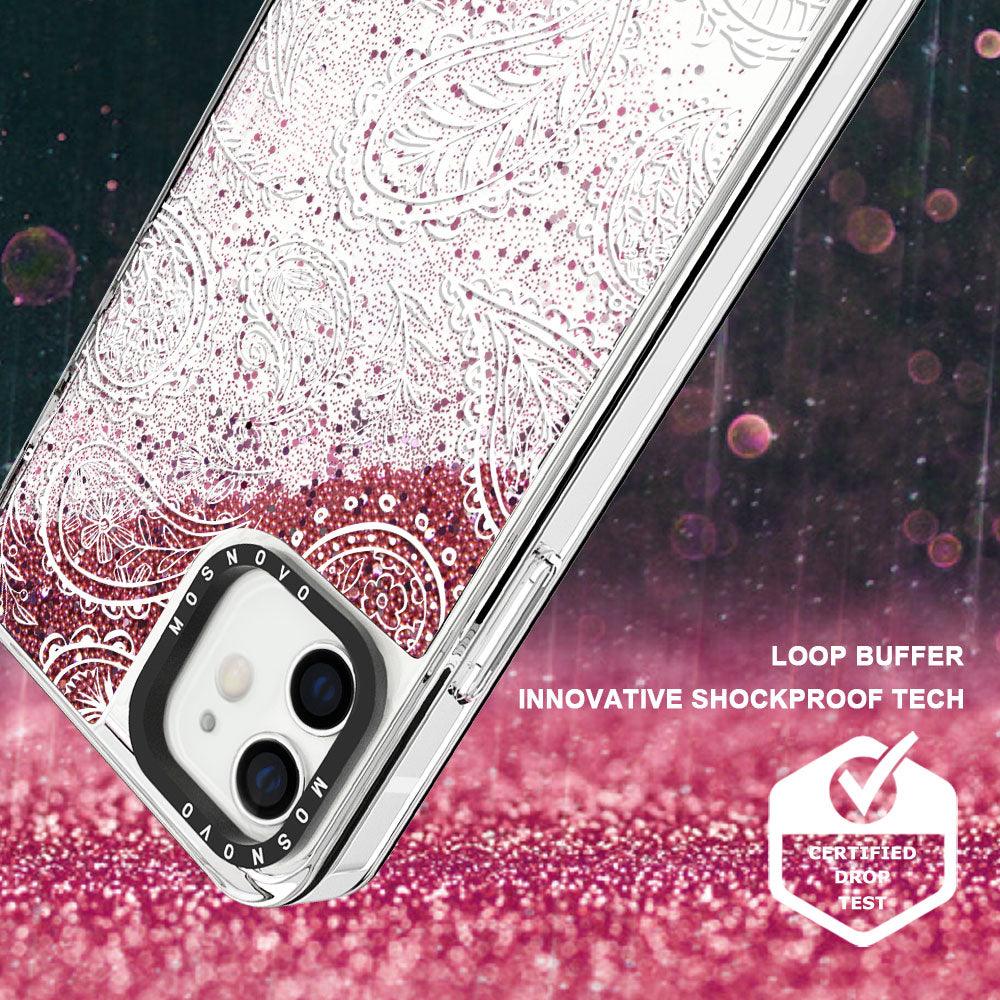 White Paisley Glitter Phone Case - iPhone 12 Case - MOSNOVO