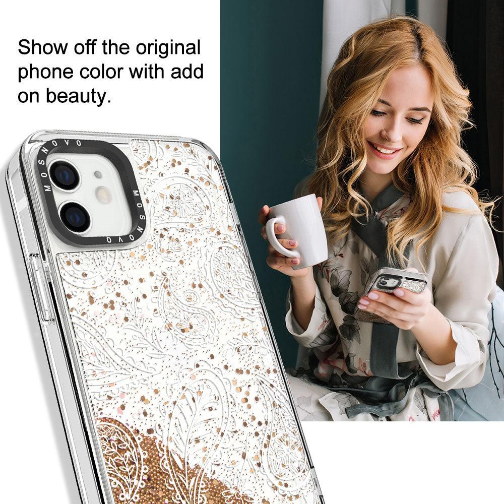 White Paisley Glitter Phone Case - iPhone 12 Case - MOSNOVO