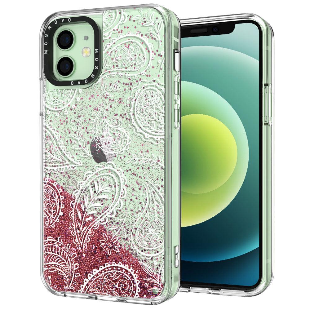 White Paisley Glitter Phone Case - iPhone 12 Mini Case - MOSNOVO