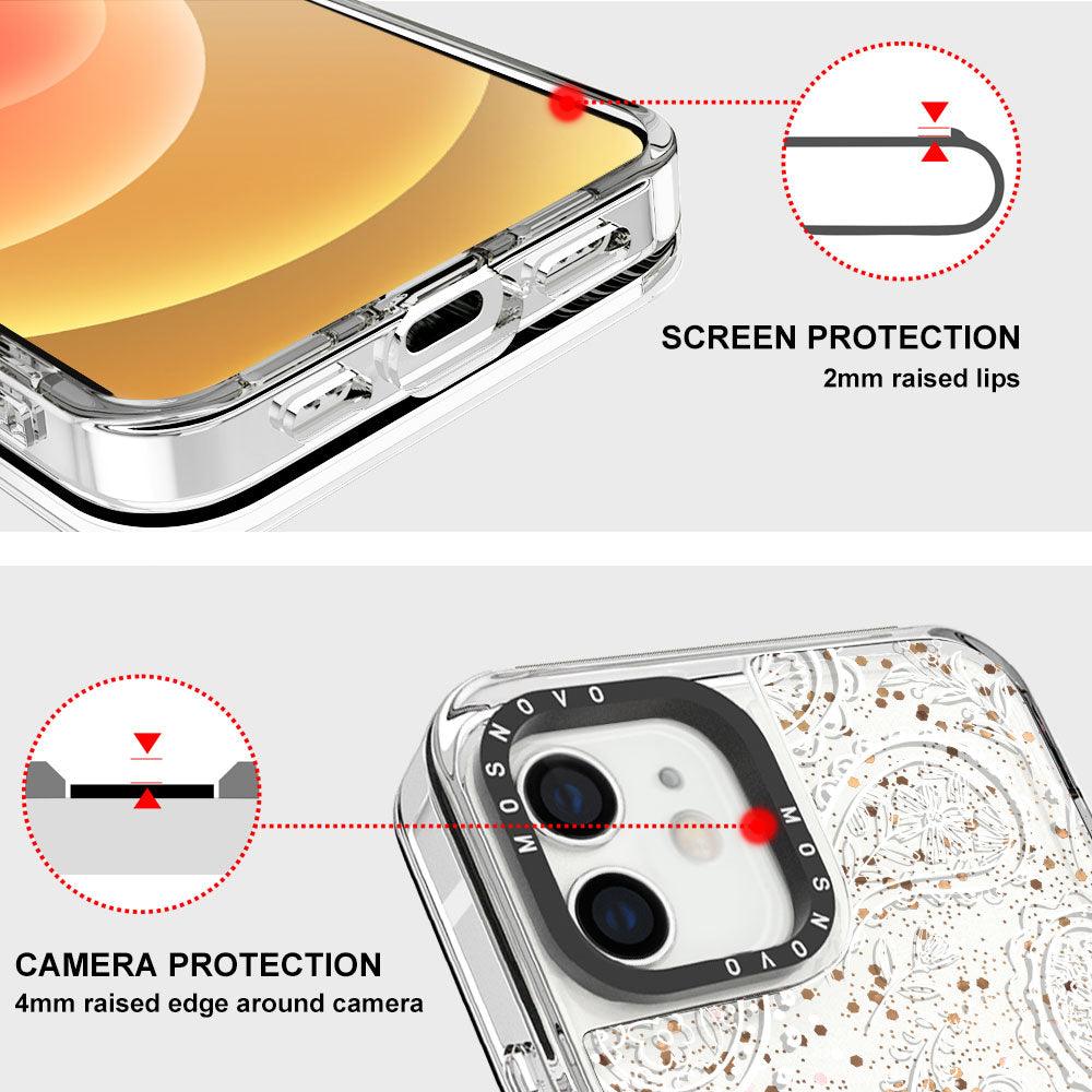 White Paisley Glitter Phone Case - iPhone 12 Mini Case - MOSNOVO