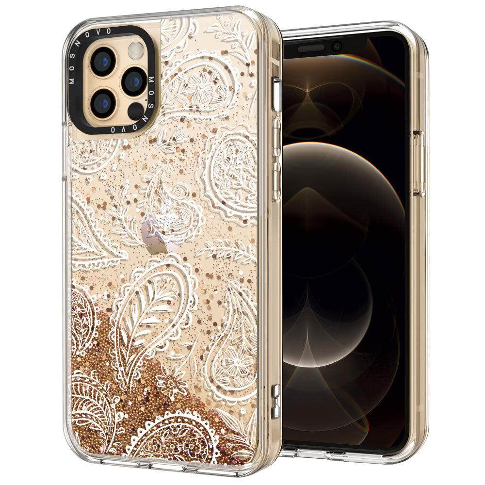 White Paisley Glitter Phone Case - iPhone 12 Pro Case - MOSNOVO