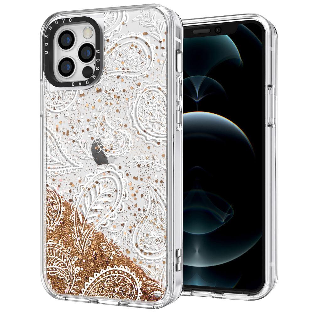 White Paisley Glitter Phone Case - iPhone 12 Pro Case - MOSNOVO