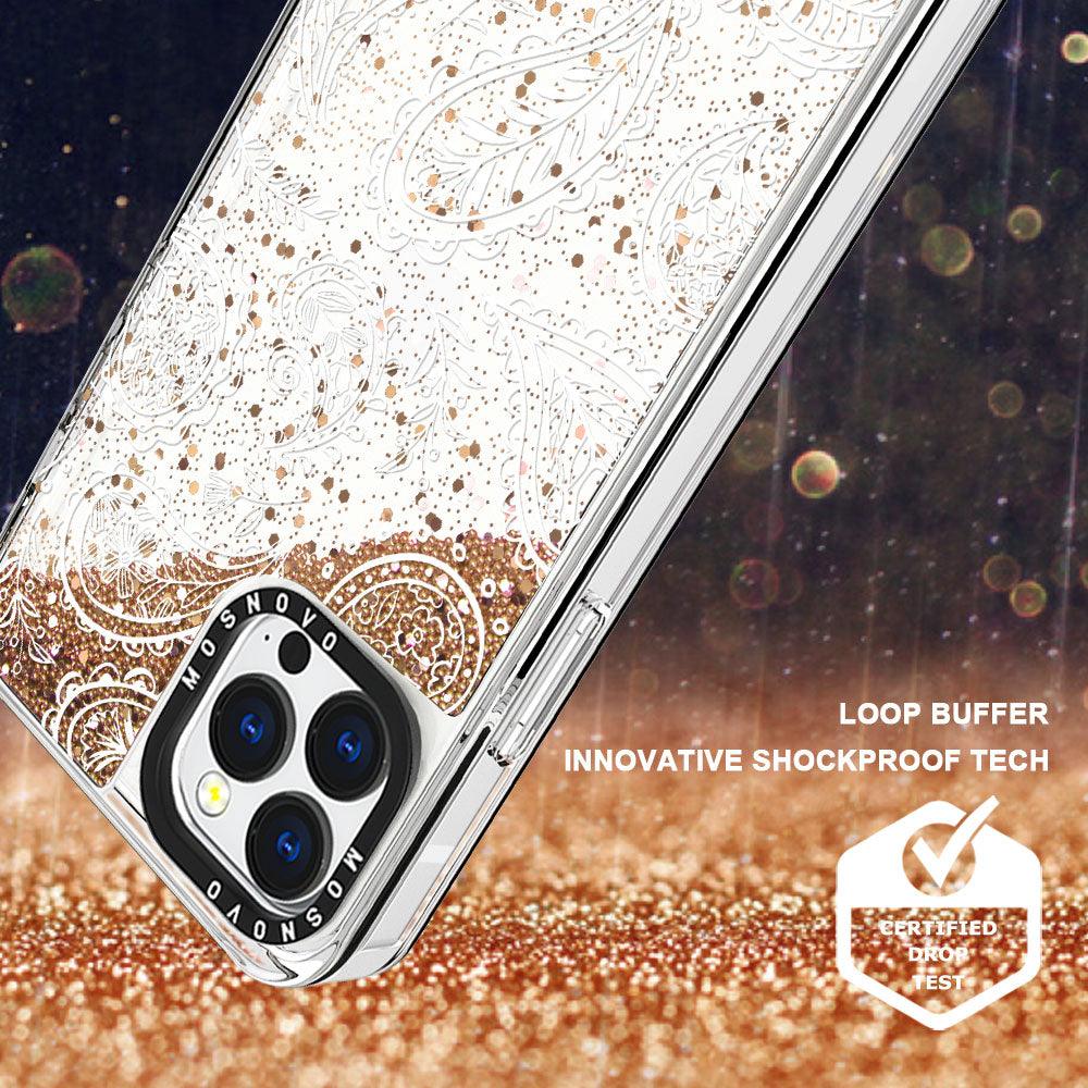 White Paisley Glitter Phone Case - iPhone 13 Pro Case - MOSNOVO