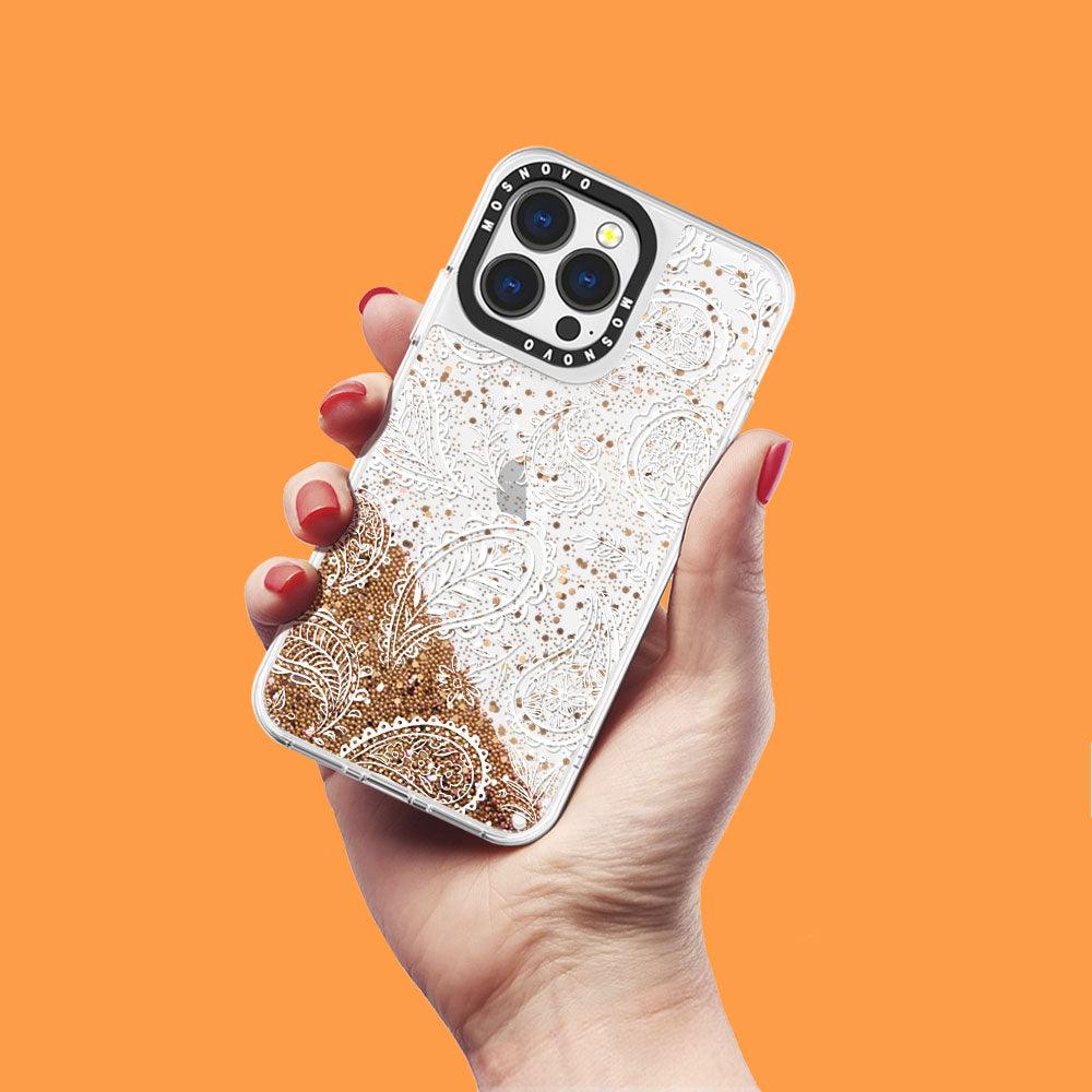 White Paisley Glitter Phone Case - iPhone 13 Pro Case - MOSNOVO