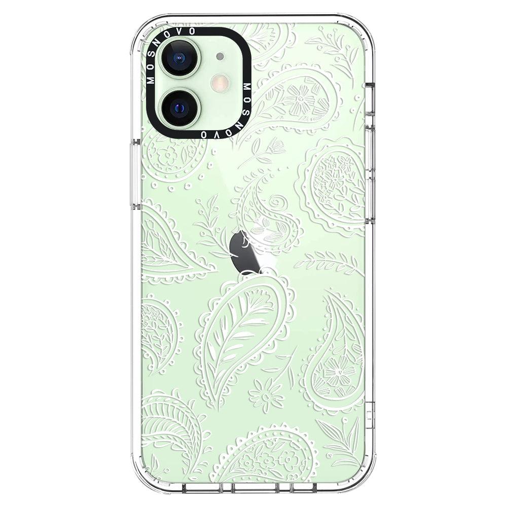 White Paisley Phone Case - iPhone 12 Case - MOSNOVO