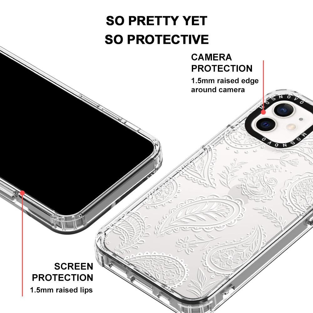 White Paisley Phone Case - iPhone 12 Case - MOSNOVO