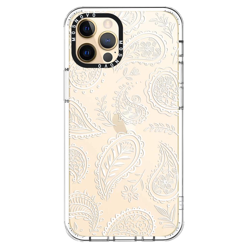 White Paisley Phone Case - iPhone 12 Pro Case - MOSNOVO